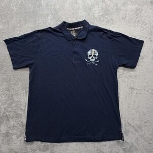 Irreverent Polo Shirt Mens XL Blue 100% Cotton Graphic Skull Embroidered